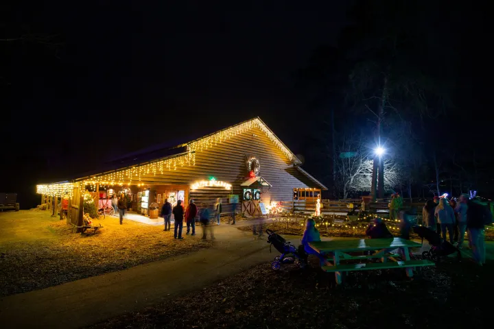 a group of people sitting at night