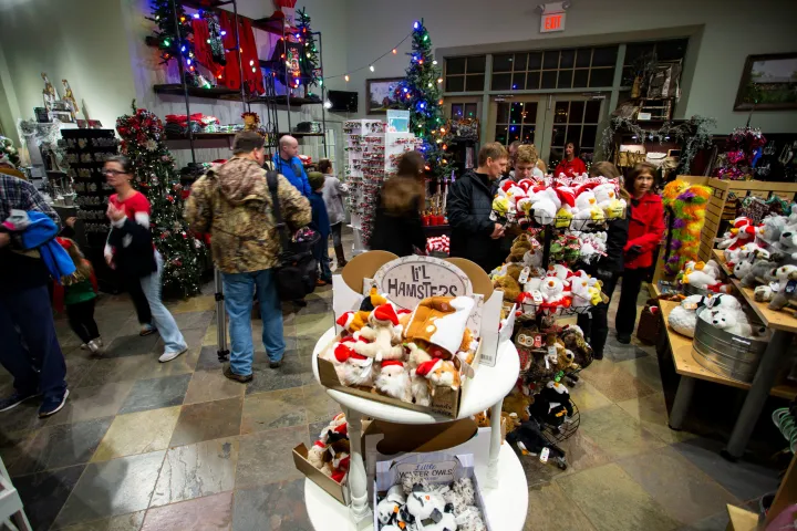 a group of people standing in a room