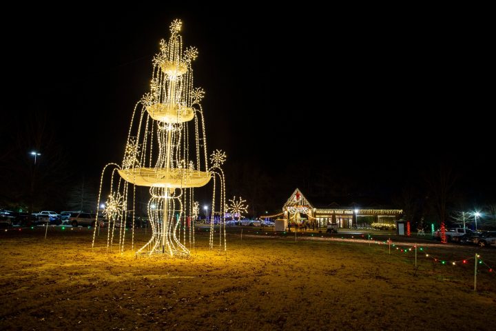 a clock tower lit up at night