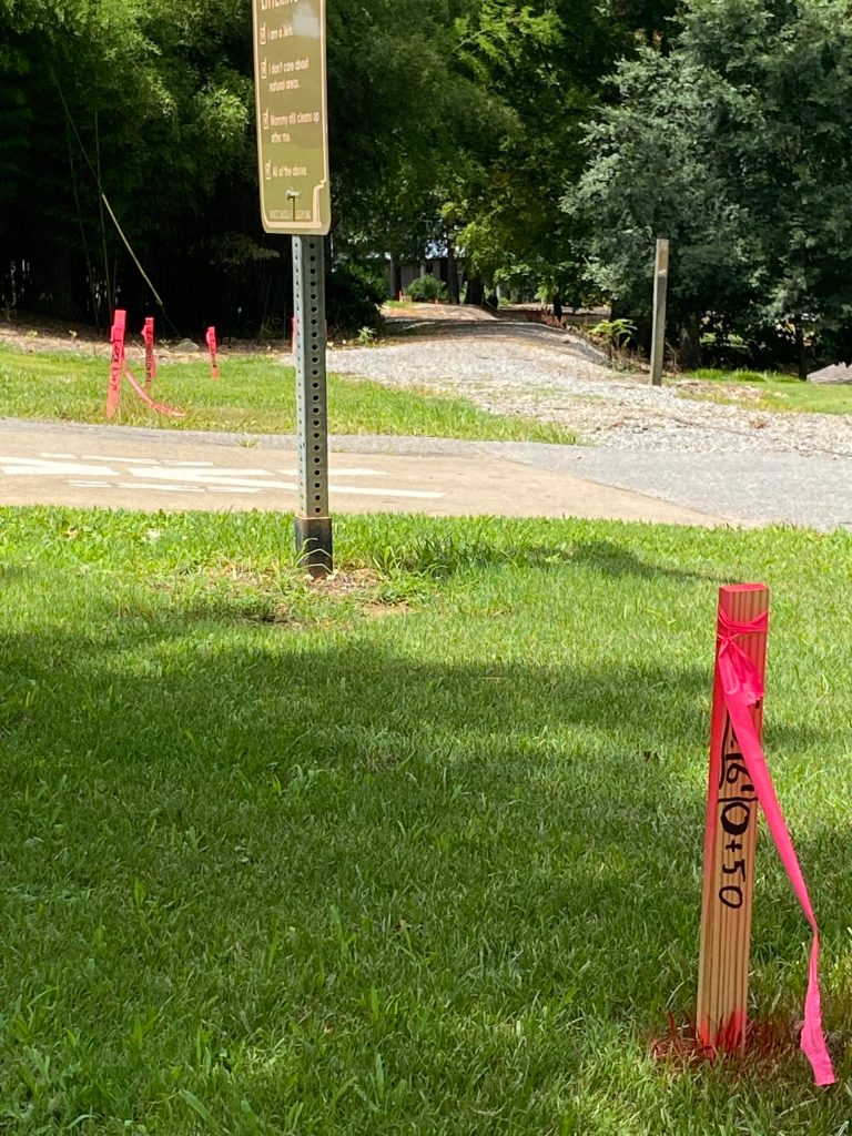 Stakes mark the offset of the new train track center line