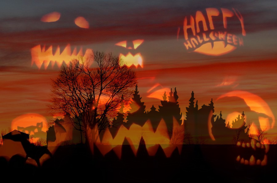 a store front at sunset