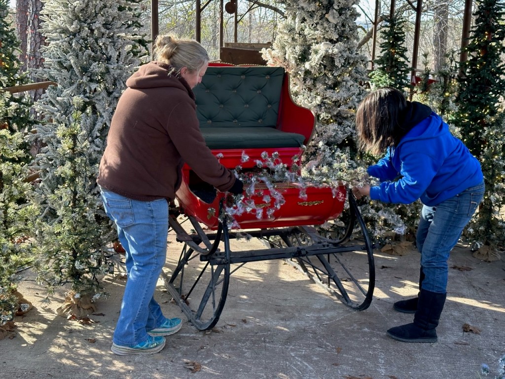 a man and a woman sitting on a cart